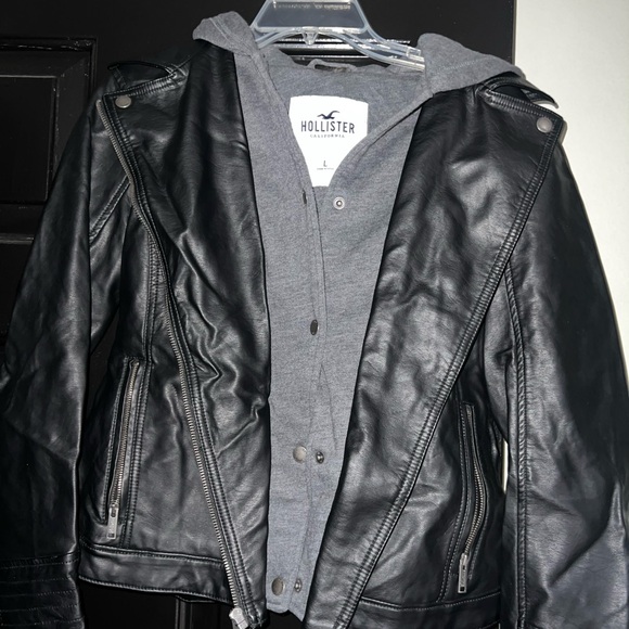 Hollister Black Jacket with Gray Hoodie - Picture 1 of 2